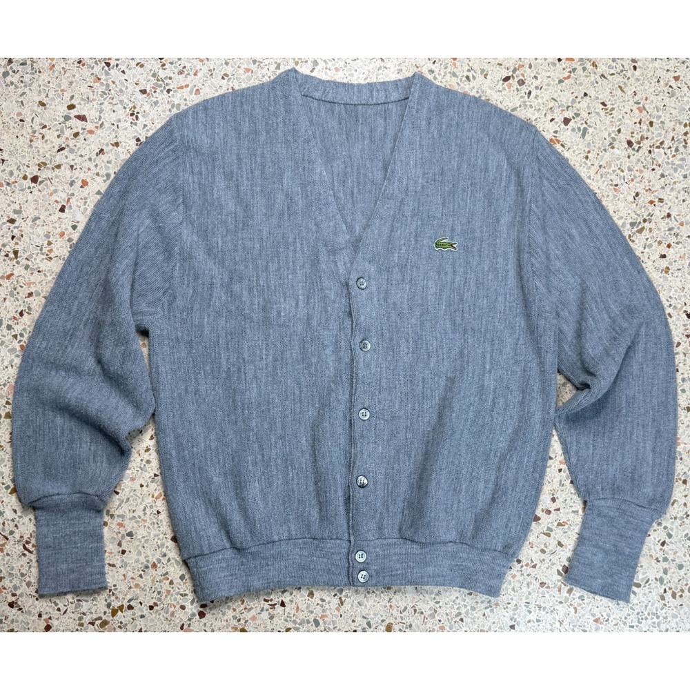 Lacoste Vintage Men's Gray Long Sleeve Cardigan Sweater Size Medium‎